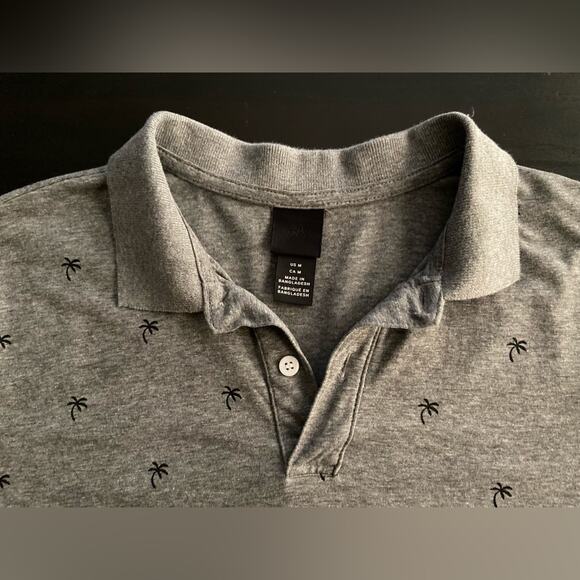 H&M Grey Tropical Palm Tree Cotton Polo Mens sz M - Picture 4 of 5